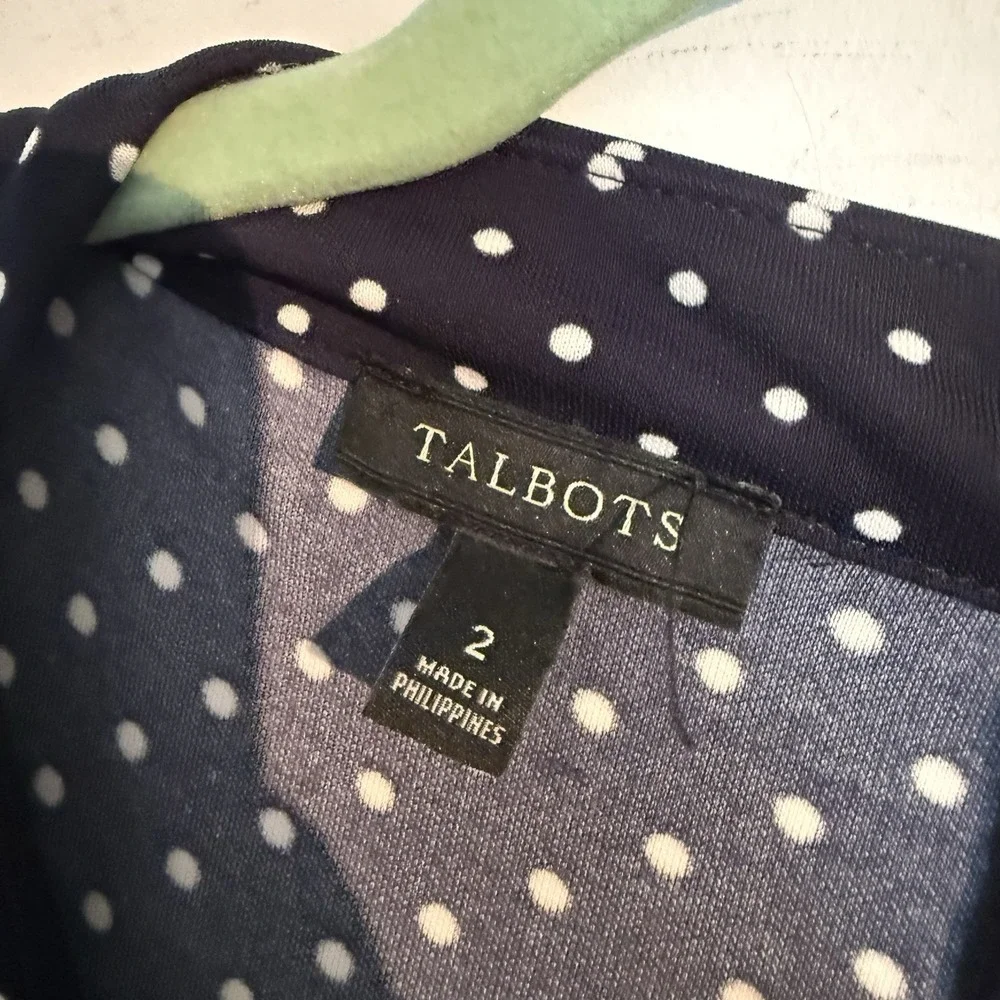 Talbots Size‎ 2 Polka Dot Dress Navy Blue Retro Inspired Feminine Slinky Modest - Picture 4 of 5